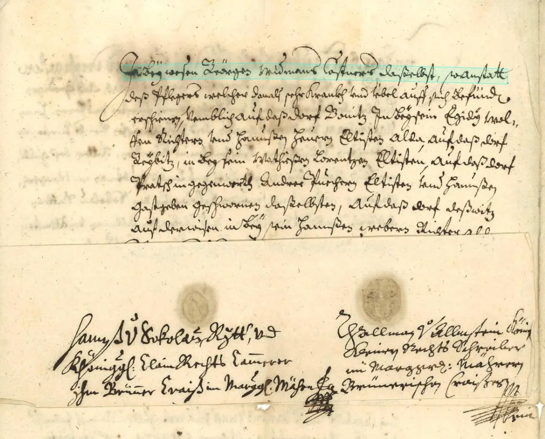 Historisches Testamentdokument, mit KI-Unterstützung und Freiwilligen-Korrektur transkribiert